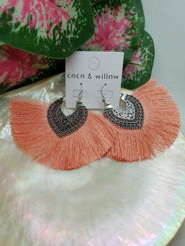 Fringe hoop earrings - Coral