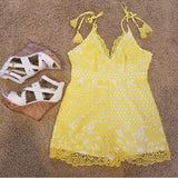 Lacey yellow and white lace romper