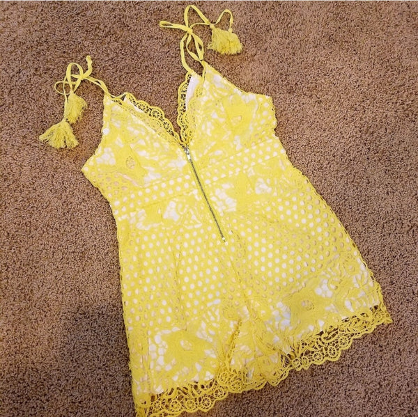 Lacey yellow and White lace romper