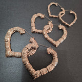 Heart shaped bamboo hoop earrings - 3 pairs