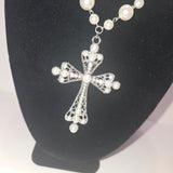 Pearlescent beaded double necklace with cross pendant
