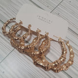 3 piece set of bamboo hoop earrings (gold color)