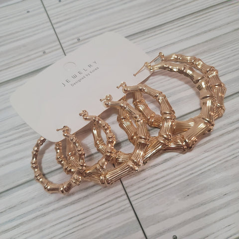 3 piece set of bamboo hoop earrings (gold color)