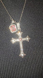 Pink and clear rhinestone cross pendant necklace