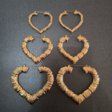 Heart shaped bamboo hoop earrings - 3 pairs