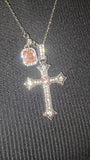 Pink and clear rhinestone cross pendant necklace