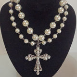 Baroque pearlescent beaded cross necklace