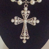 Baroque pearlescent beaded cross necklace