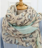 Gia Monet large leopard cheetah mint gray print scarf sarong cover up