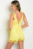 Gia Monet yellow white lace tie romper jumpsuit bodysuit shorts tank top