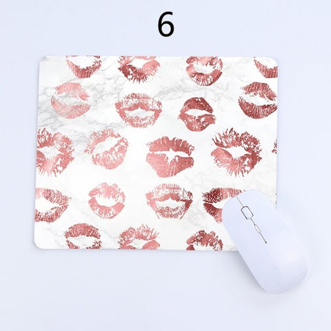 Rose gold marble mouse pad (eyelashes, lips, glitter)