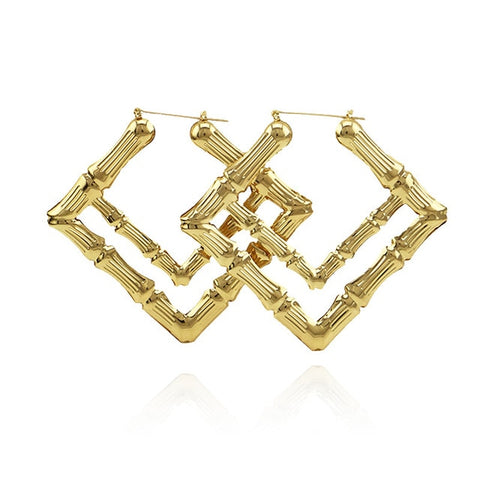 Gia Monet Large bamboo earrings gold and rose gold colors  double square