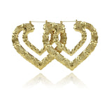 Gia Monet Large bamboo earrings gold and rose gold colors double heart hoop
