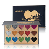 Ultra pigmented 15 pan pressed glitter hearts palette